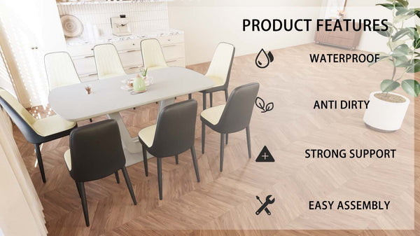 English Elm 62.99-78.74" Expandable Dining Table Set For 2-8 With 8 Stylish Pu Chairs, Easy Assembly & Comfort W2189S00723