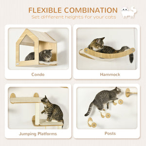 English Elm Pawhut Wall Mounted Cat Climbing Set with Hammock Perches Scratching Post and Plush Nest W2225P229218