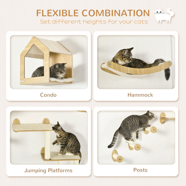 English Elm Pawhut Wall Mounted Cat Climbing Set with Hammock Perches Scratching Post and Plush Nest W2225P229218
