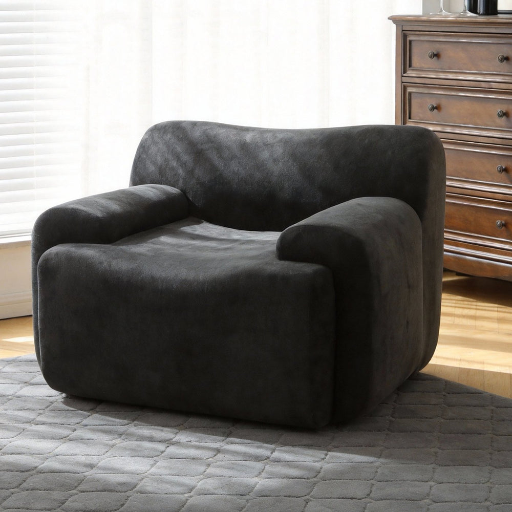 English Elm Wide Chenille Accent Chair Oversized Cozy Seat for Bedroom Living or Studio Spaces Black W5385P433243