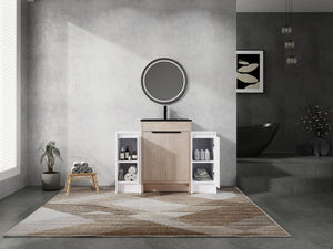 English Elm 48 Inch Freestanding Bathroom Vanity With Black Ceramic Sink, Soft-Close Doors & Ample Storage W999S00313