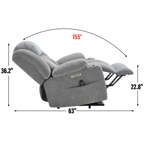 English Elm Up to 350 Lbs Chenille Power Lift Recliner with Massage Heat and Charging Ports W1803S00071