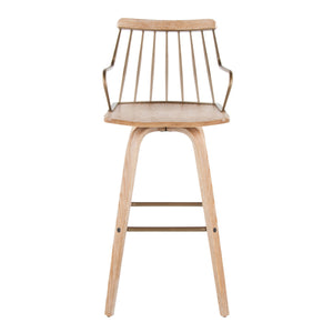 English Elm Fixed-height Swivel Barstool Whitewashed Spindle Back with Copper Footrest for Kitchen Islands B202P471173