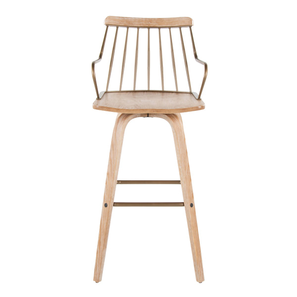 English Elm Fixed-height Swivel Barstool Whitewashed Spindle Back with Copper Footrest for Kitchen Islands B202P471173