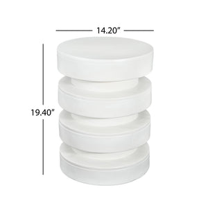 English Elm Modern Mgo Three Tier Round Accent Table Weather Resistant Patio and Living Room Decor White N770P359379W