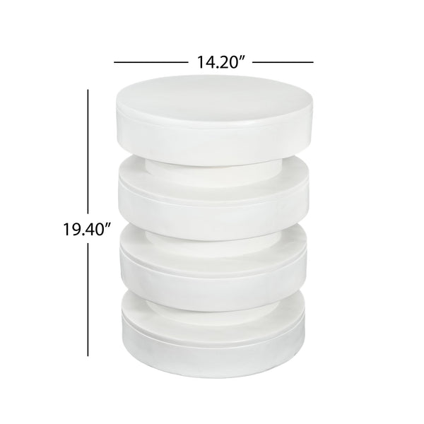 English Elm Modern Mgo Three Tier Round Accent Table Weather Resistant Patio and Living Room Decor White N770P359379W