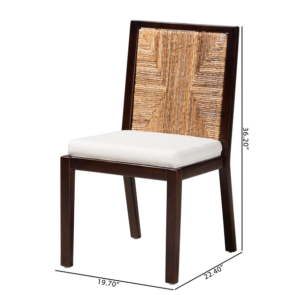 English Elm Modern Bohemian Mahogany Dining Chair with Woven Seagrass Back and Tapered Legs B2750P467654