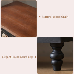 English Elm Vintage Farmhouse End Table with Floral Knobs 3-Drawer Rustic Nightstand Solid Wood Accents Antique Black,Walnut W3306P318870
