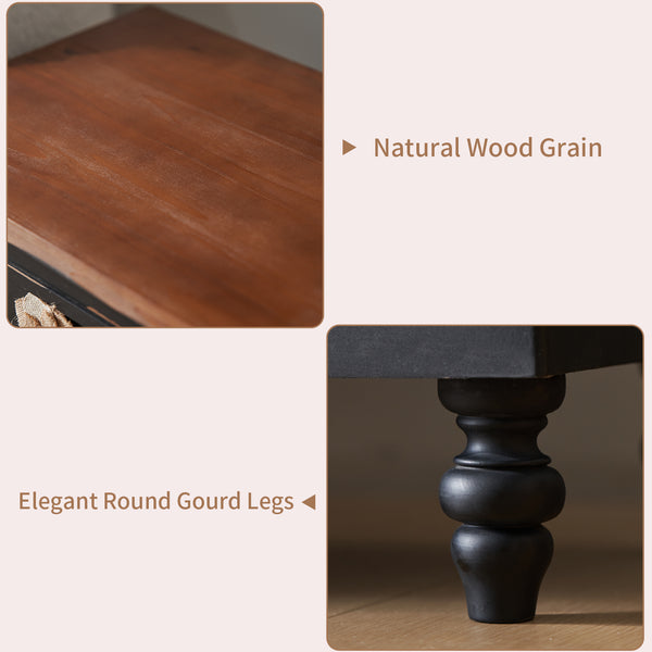 English Elm Vintage Farmhouse End Table with Floral Knobs 3-Drawer Rustic Nightstand Solid Wood Accents Antique Black,Walnut W3306P318870
