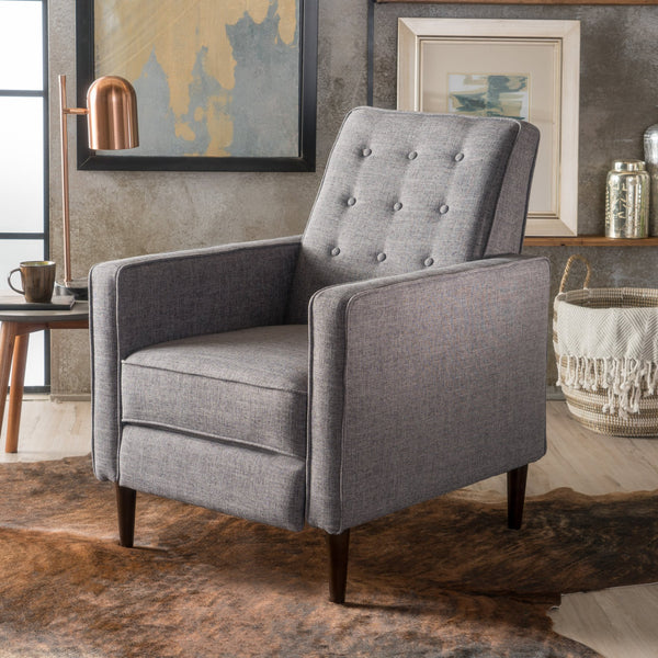 English Elm Christopher Knight Home® - Fabric Recliner Chair Mid-Century Modern Pushback Single Sofa with Tufted Cushion, Birch Legs, Cozy Comfort Gray 60741.00GRY