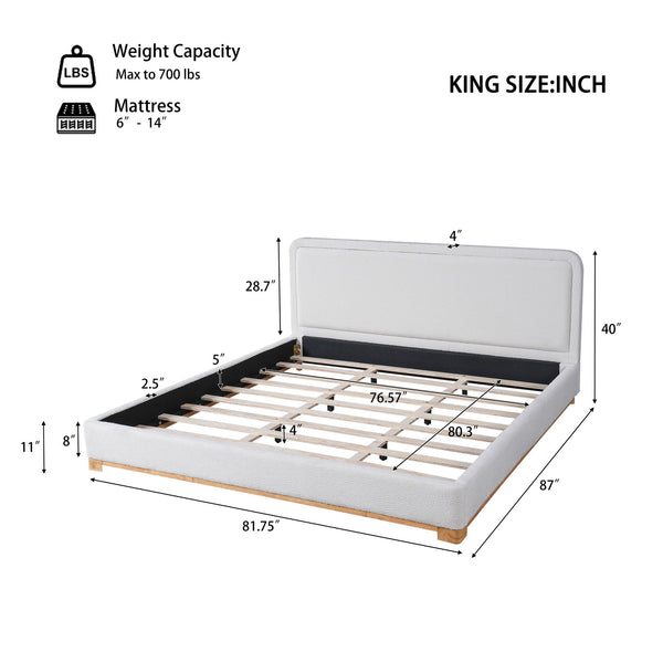 English Elm Christopher Knight Home® - King Size Bed Frame – Elegant Boucle Upholstered Headboard, Solid Wood Base, Easy Assembly, White Finish N757K327027W