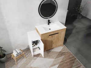 English Elm 48 Inch Freestanding Bathroom Vanity With Soft-Close Doors, Ceramic Sink & Ample Storage Space W999S00311