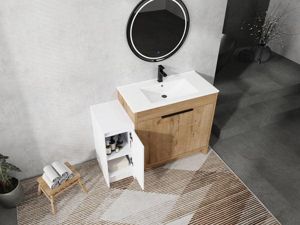 English Elm 48 Inch Freestanding Bathroom Vanity With Soft-Close Doors, Ceramic Sink & Ample Storage Space W999S00311