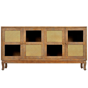 English Elm Retro 4-Door Sideboard with Spacious Adjustable Shelves, Solid Wood Legs, Spray-Painted MDF Finish Antique brown W2696P256248