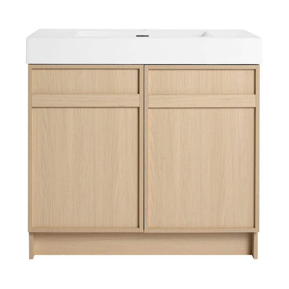 English Elm 36" Freestanding Bathroom Vanity with White Resin Sink, Soft-Close Doors, Adjustable Shelf, Modern Durable Finish W999P239161