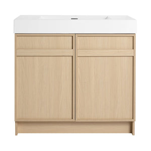 English Elm 36" Freestanding Bathroom Vanity with White Resin Sink, Soft-Close Doors, Adjustable Shelf, Modern Durable Finish W999P239161
