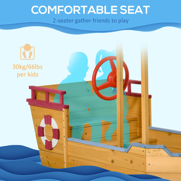 English Elm Outsunny Wooden Pirate Ship Sandbox with Canopy Storage Bench Outdoor Kids Play W2225P217334