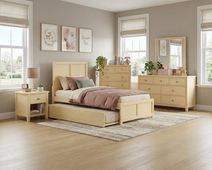 English Elm Contemporary Natural Pine Twin Bed Tall Headboard Slat Support Farmhouse Bedroom Frame B011S02459