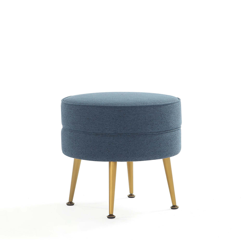 English Elm Bailey Upholstered Accent Ottoman In Blue – Stylish Modern Design With Gold Legs For Versatile Use B365P397874