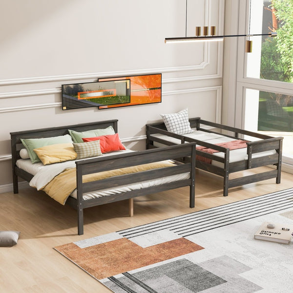 English Elm Wood Twin Xl Over Queen Bunk Bed In Gray - Stylish Space-Saving Solution For Kids & Guests! GX000446AAE-1-GIGA