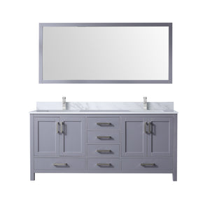 English Elm Dark Grey Double Bath Vanity 72" W With Carrara Marble Top, Chrome Faucet & Large 70" Mirror Set B2731S01000