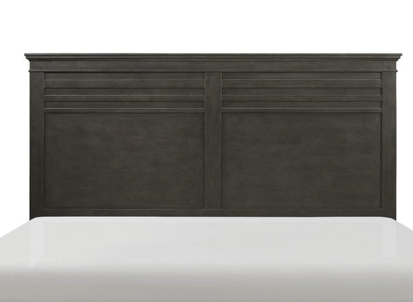English Elm Charcoal Queen Panel Bed with Okume Veneer and Horizontal Accent Headboard — Rustic Transitional Design Charcoal grey 64.25 L x 39 W x 5.5 H B011S01205