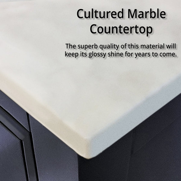 English Elm Navy Blue Double Bath Vanity With Cultured Marble Top & Chrome Faucet – Stylish Storage Solution! B2731P259449