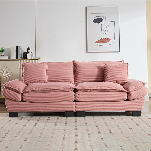 English Elm Corduroy Modern Sofa Sleeper Loveseat with Double-Layer Cushions, Two Pillows, Sturdy Frame 84" Pink W676P227339