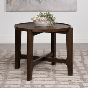English Elm Round Solid Wood End Table - Elegant Dark Brown Accent Piece For Living Room With Compact Design B016P373107-GIGA