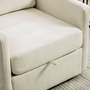 English Elm 29.5''w Chenille Swivel Club Chair with Hidden Storage Tufted Square Seat for Reading Nooks Beige W3118P419157