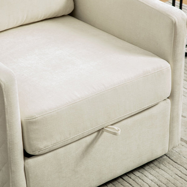 English Elm 29.5''w Chenille Swivel Club Chair with Hidden Storage Tufted Square Seat for Reading Nooks Beige W3118P419157