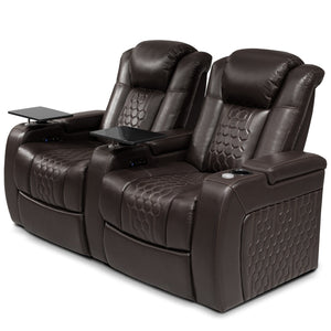 English Elm 68.9"power Recliner Set Top-grain Nappa Leather Rgb Led Home Theater Seating Coffee W3819S00100