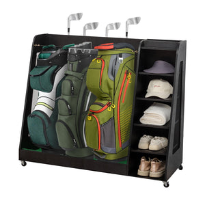 English Elm Gray Wooden Golf Organizer Rack with Drawers for Garage Club Bag Shoe Storage Black W1422P296367