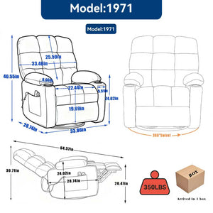 English Elm Heat Massage Rocker Swivel Recliner with Vibration Nodes Fabric Lounge Chair W5029P388740