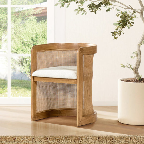 English Elm Jennifer Taylor Home - Lilith Curved Rattan Upholstered Dining Chair 20.5" White — Stain‑Resistant High‑Performance Fabric, Solid Rubberwood Frame B2719P238493
