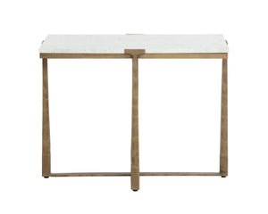 Sunpan Cowell Side Table - Elegant Rustic Oak Design with Carved Doors and Soft Close Hinges for Modern Homes Antique Brass
