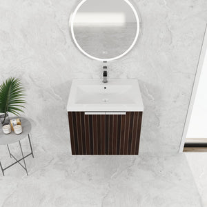 English Elm 24 Inch Silver-Brown Stripe Wall-Mounted Vanity with Resin Sink, Soft-Close Doors & Ample Storage W999P204936