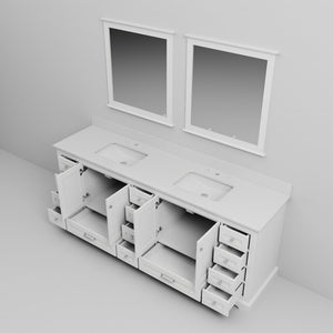 English Elm White 84" Double Bath Vanity with White Quartz Top, Soft-Close Drawers, 14-Drawer Storage & Mirrors B2731S00823