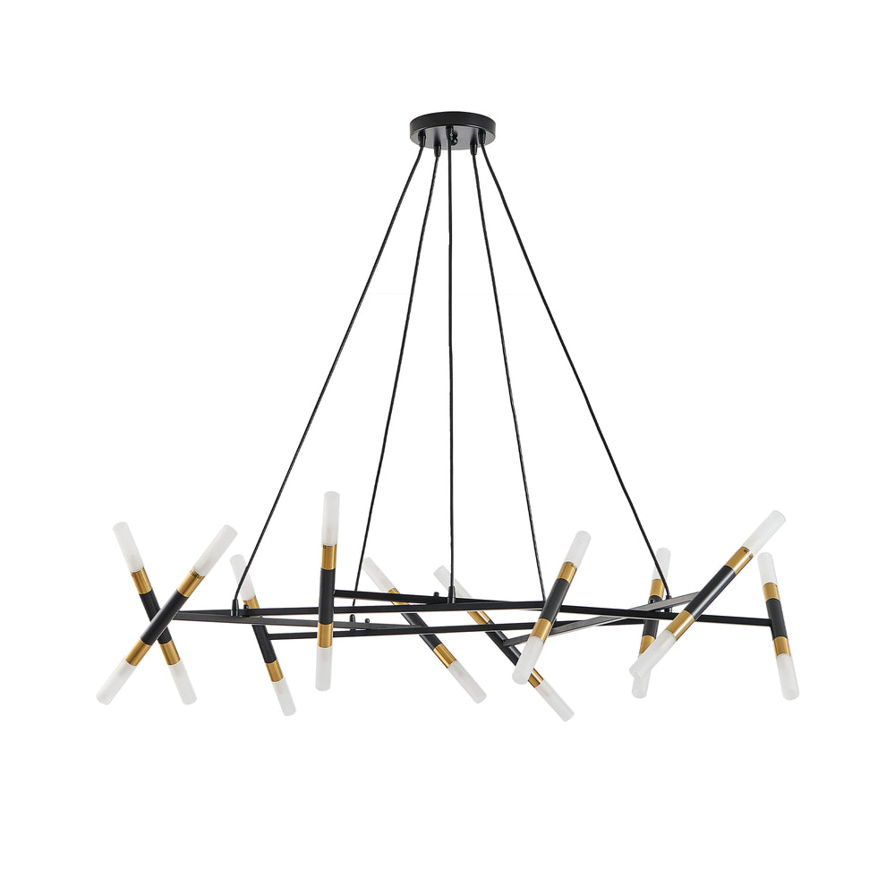 English Elm 41" Black & Golden Modern Chandelier — 20-Light Branch Pendant with Frosted Acrylic Tubes, Adjustable Height, G9 Bulbs W1340P233171