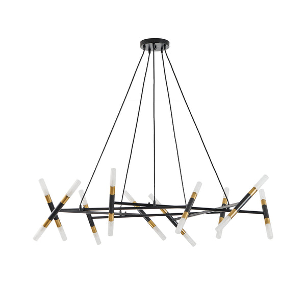 English Elm 41" Black & Golden Modern Chandelier — 20-Light Branch Pendant with Frosted Acrylic Tubes, Adjustable Height, G9 Bulbs W1340P233171