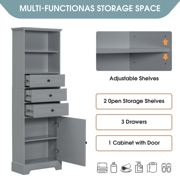 English Elm Gray Tall Storage Cabinet with 3 Drawers, Adjustable Shelves, Anti-Dump Device for Bathroom Office Home Organizing 42x23.75x6.5 WF323347AAE