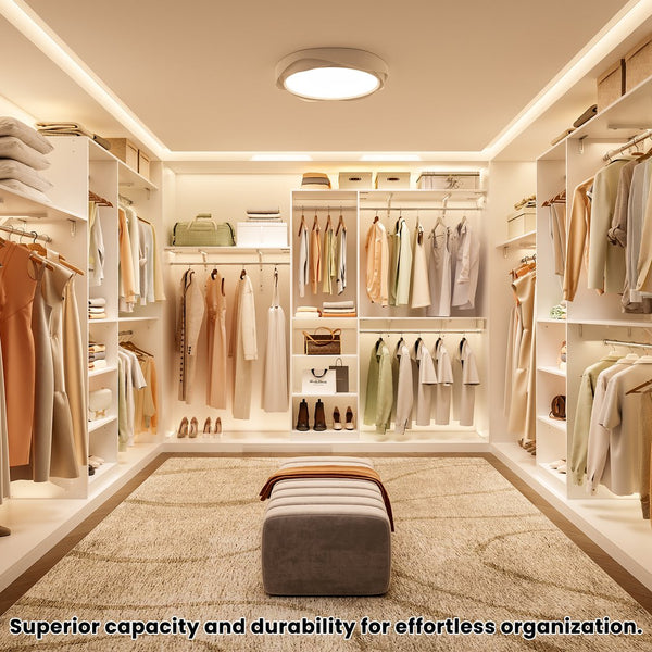 English Elm Closet Organizer Heavy Duty Wood System With Adjustable Rods & Shelves For Space-Saving Solutions T3623P409172