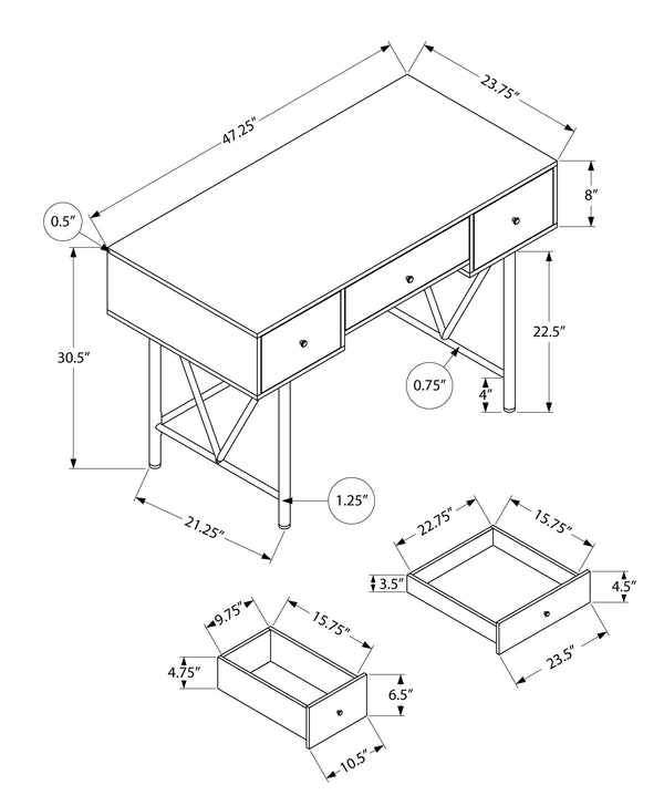 English Elm Computer Desk with Slim White Metal Frame and Single Drawer for Compact Home Office, 42" L Walnut 52 L x 28 W x 7 H B2710P219887