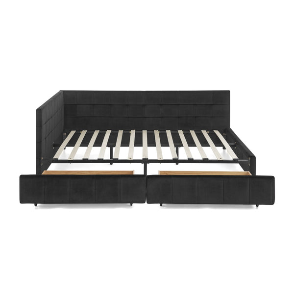 English Elm Queen Size Velvet Upholstered Tufted Bed Frame With Storage, Armrests, And Backrest For Comfort W487S00281-GIGA