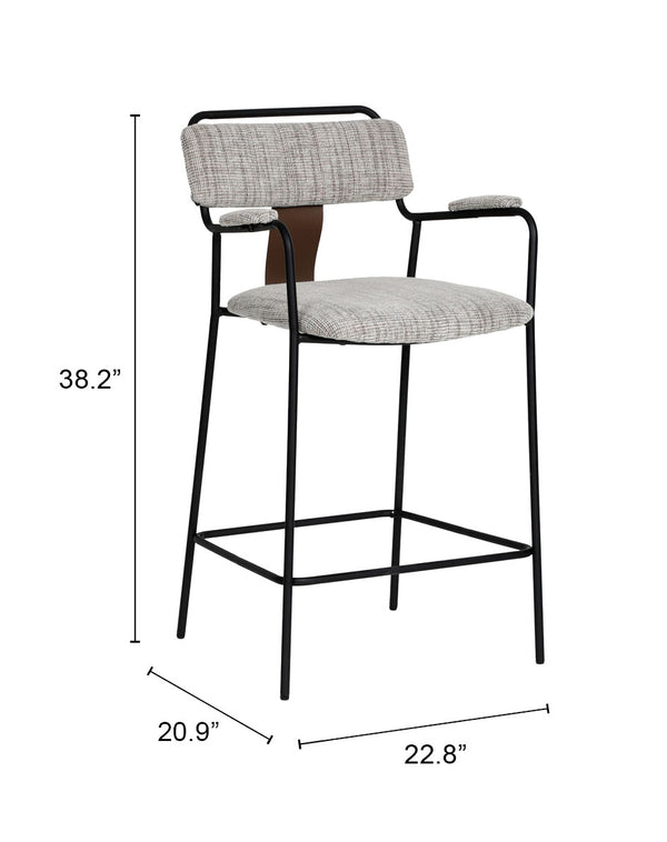 Zuo Modern Couva Counter Stool Set Of 2 - Modern Gray Tweed Design With Stylish Arms For Home & Bar Use Gray 100% Polyester,100% Polyurethane,Steel,Plywood 110936-zuo-modern