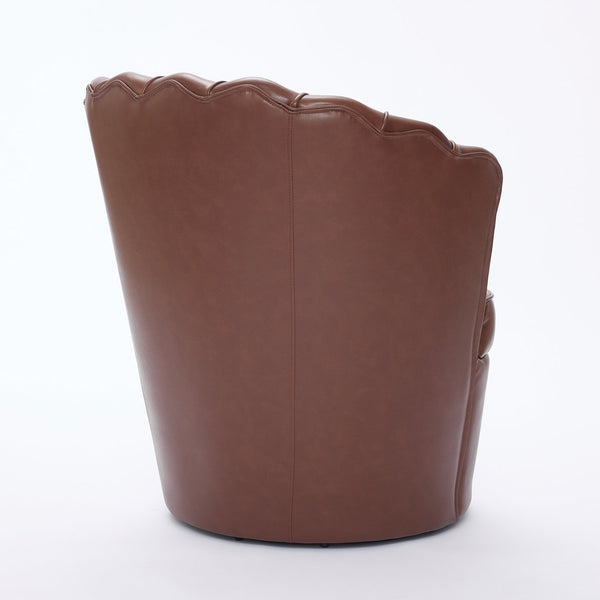 English Elm Brown Petal Swivel Chair - 360° Metal Base, Top-Grain Leather Wingback, Fluted Curved Accent Seat for Home Office Comfort and Style W570P375742