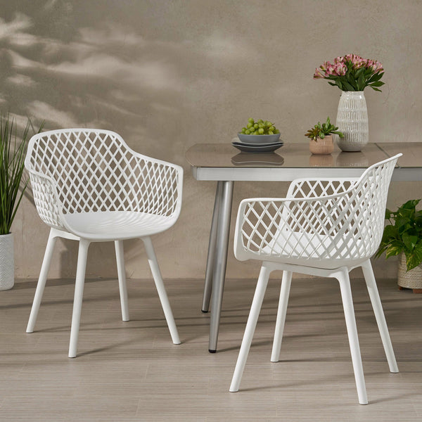 English Elm Christopher Knight Home® - POPPY Weather-Resistant Outdoor Dining Chair with Diamond Mesh Design, Sturdy Polypropylene Comfort White 24 L x 23.5 W x 22.4 H 69069.00WHI