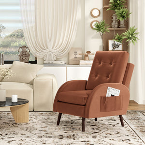 English Elm Upholstered Velvet Reclining Accent Chair with Ottoman Tufted Lounge Seating T3623P411360