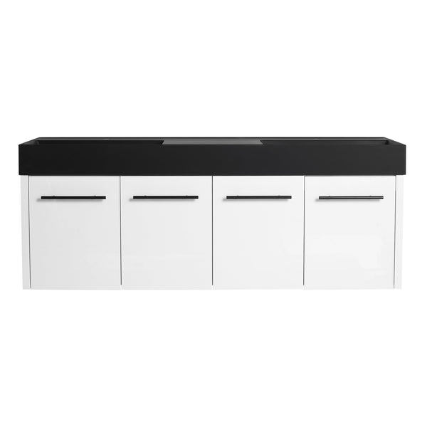 English Elm 60 Inch Wall-Mounted Bathroom Vanity With Double Black Resin Sink & Soft-Close Doors For Style W999S00253