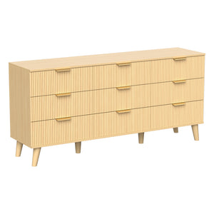 English Elm 9 Drawer Fluted Wood Dresser with Bohemian Texture for Bedroom Nursery or Entryway T3773P415598